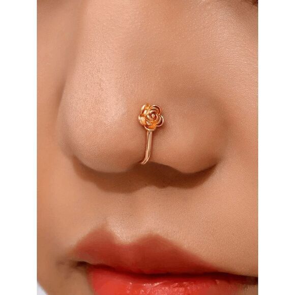 Gold Rose Nose Ring Cuff - Picture 1 of 5